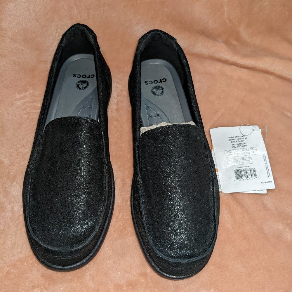 Crocs Walu shimmer suede black loafer size 11